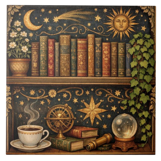 Retro celestial bookshelf book coffee lover (Frente)