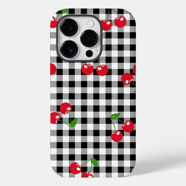 Retro Chic Red Cherry & Black White Gingham Tartan (Verso)