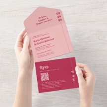 Retro Chic Rosa & Blush Monograma QR Code Casament