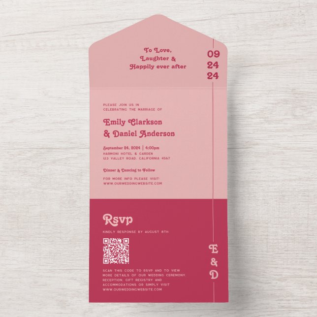 Retro Chic Rosa & Blush Monograma QR Code Casament (Interno)