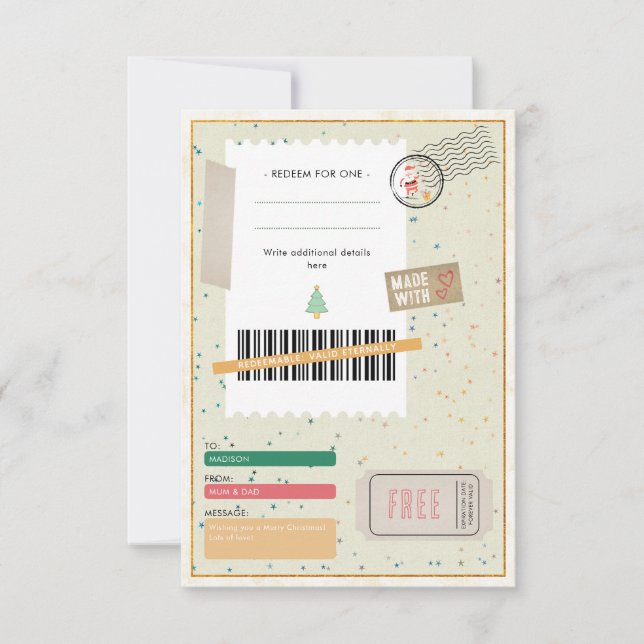 Retro Christmas Presents Xmas Ticket Gift Coupon (Frente)