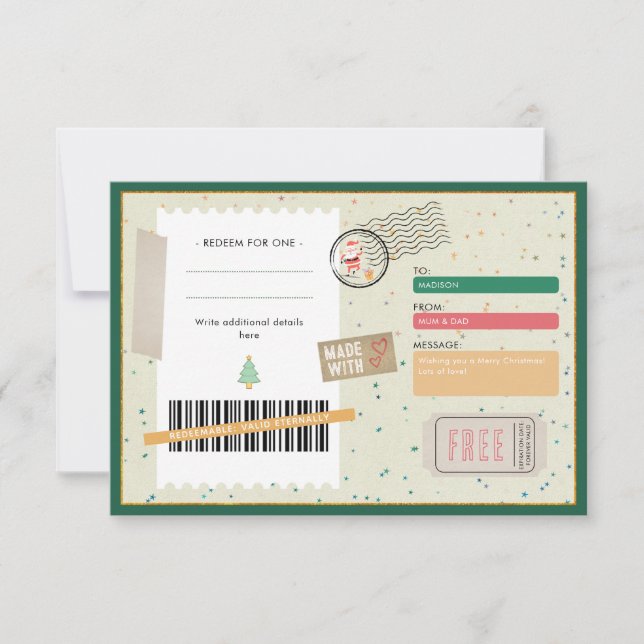 Retro Christmas Stocking Family Xmas Gift Coupon (Frente)