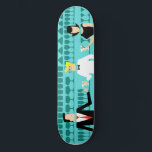 Retro Cocktail Lounge Skateboard<br><div class="desc">Every hour is happy hour with this Retro Cocktail Lounge Skateboard. The mid century modern design features a vibrant, 1960's style, minimalist, cartoon drawing of a classy, cocktail bar. Against the backdrop of an aqua wall, we can see rows of drink glasses. At least we can see the teal silhouettes...</div>