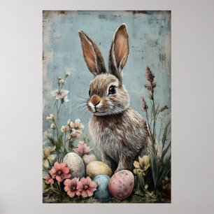 Retro Coelho de Páscoa Bunny Impressão de Flor, Rú