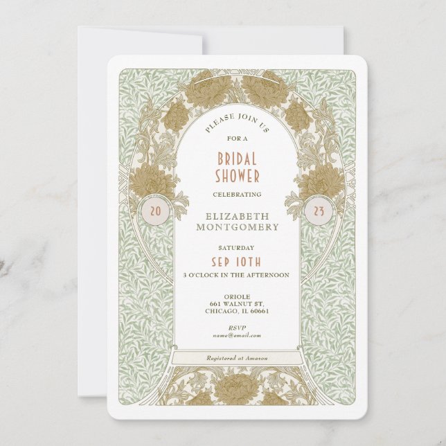 Retro Convites de chá de panela Art Nouveau Morris (Frente)