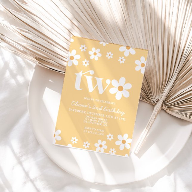 Retro Daisy 2 Convite para segundo aniversário Flo (Criador carregado)