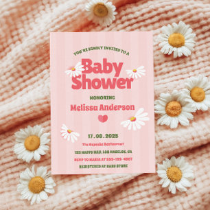 Retro Daisy Pink Chá de fraldas Convite para Menin