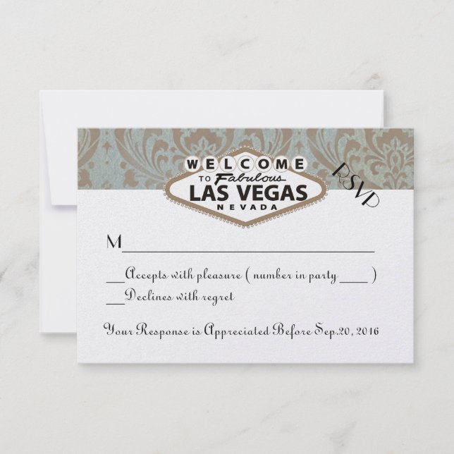 Retro Damask Floral Las Vegas RSVP de Casamento (Frente)