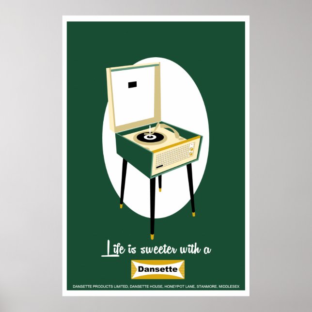 Retro Dansette green record player Pop Art poster (Frente)