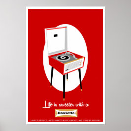 Retro Dansette red record player Pop Art poster