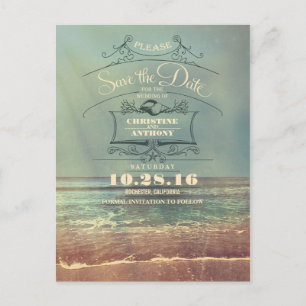Retro de casamento de praia salve cartões postais 