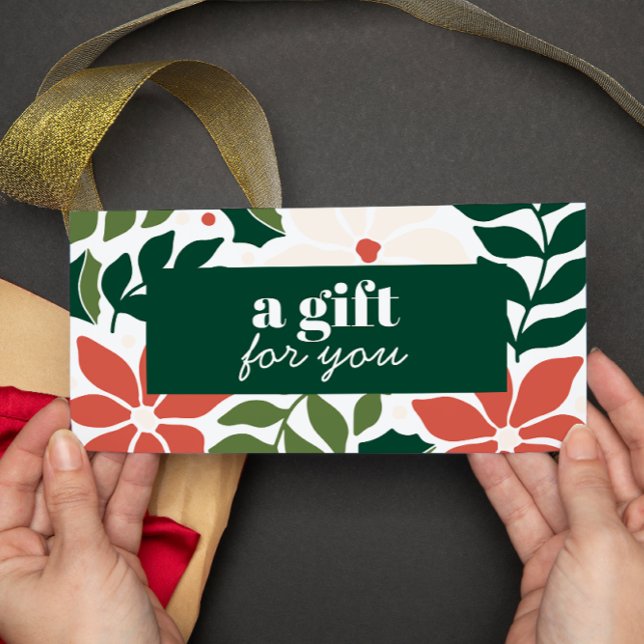 RETRO DE NATAL FLORES DE NATAL VERDE VERMELHO ESPE (Green Foliage Red Berries festive colors Christmas themed gift voucher or gift card)