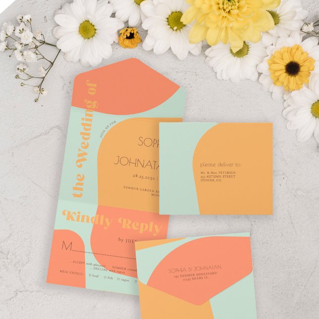 Retro de verão vibe bold abstrato casamento rsvp (Criador carregado)