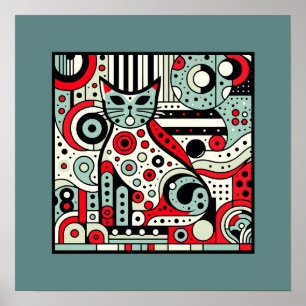Retro Deco Cat Art Impressão - Whimsical Feline