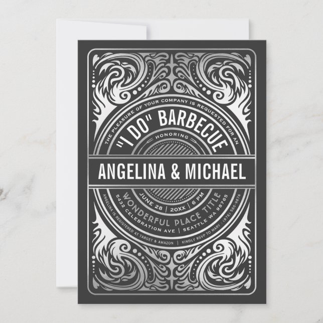 Retro Deco I Fazer Convites de CHURRASCO Prata Bra (Frente)