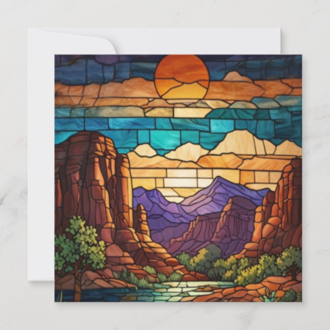 Retro desert scene Sedona mountains stainglass art (Frente)