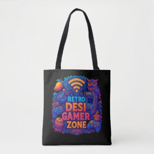 Retro Desi Gamer Zone Tote Bag - Néon Gaming Desig