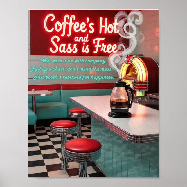 Retro Diner Coffee's Hot with Free Sass Poster (Frente)