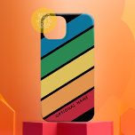 Retro Esportivo stripes arco-íris com nome preto<br><div class="desc">Um arco-íris retrô com 70 anos inspirou cores e um padrão mínimo. As cores vermelha,  laranja,  amarela,  verde,  azul podem ser alteradas. As grandes faixas que correm na diagonal fazem dela um olhar ousado,  mas mínimo,  para o seu cobrir.</div>
