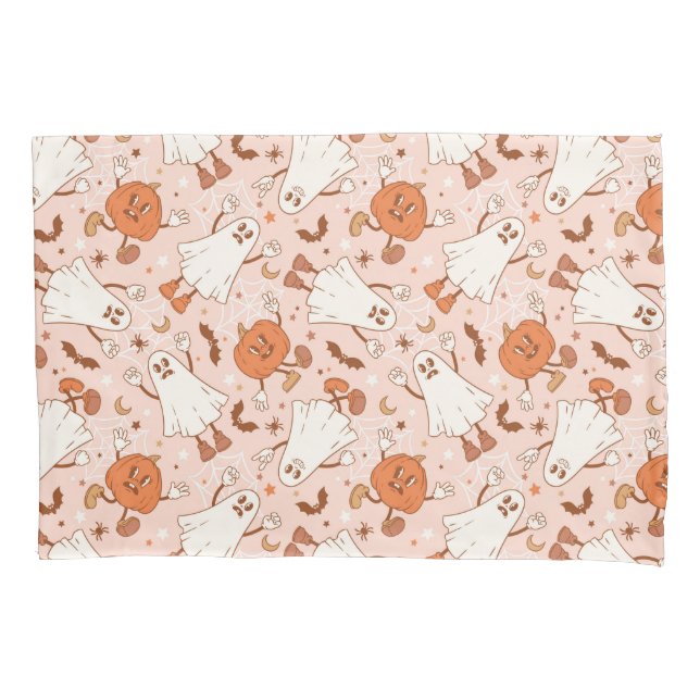 Retro-Fantasma Divertido e Padrão Jack-O-Lantern (Frente)