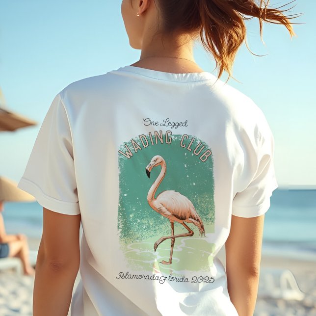 Retro Flamingo Flamingo Florida Fay Wading Club (Funny Florida Flamingo vacation t-shirt says, "one legged wading club" Personalized with destination)