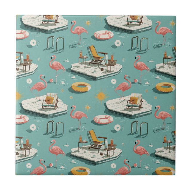 Retro Flamingo Poolside Summer Pattern (1) (Frente)