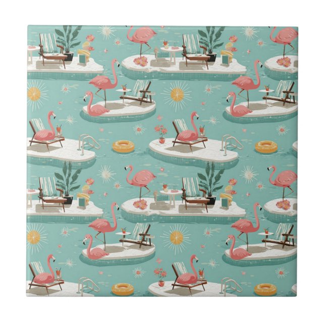 Retro Flamingo Poolside Summer Pattern (11) (Frente)