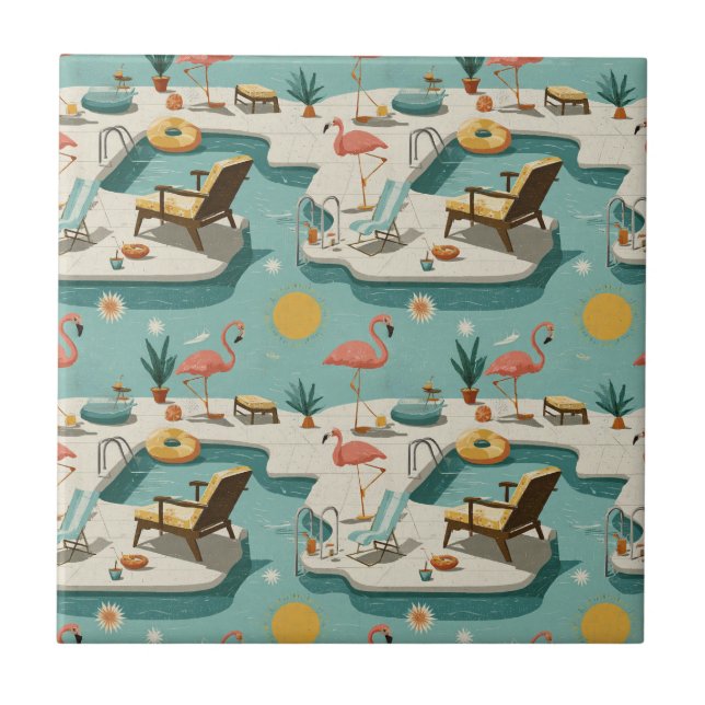 Retro Flamingo Poolside Summer Pattern (2) (Frente)