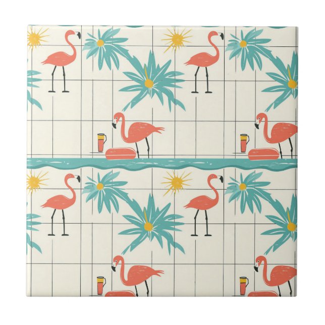 Retro Flamingo Poolside Summer Pattern (4) (Frente)