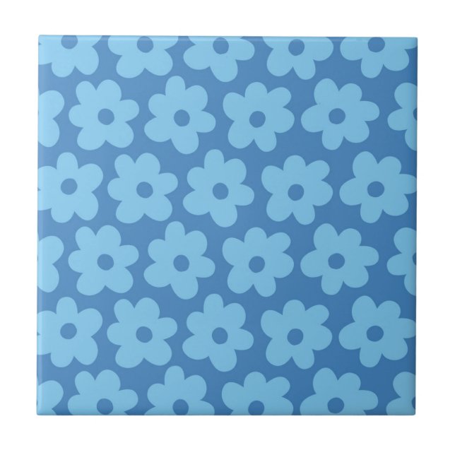 Retro Floral Azul Whimsical, Cheerful, Preppy (Frente)