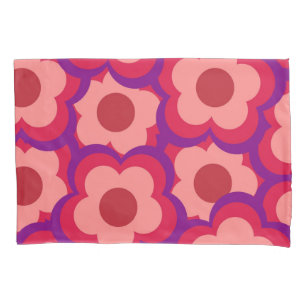Retro Floral Cor-de-Orelha Branca Vermelha e Rosa,