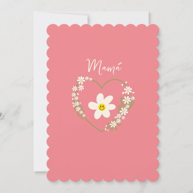 Retro Flower Heart Happy Face, Mãe Espanhola, Mãe (Frente)