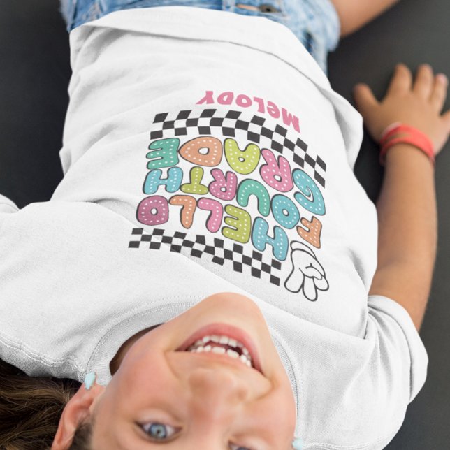 Retro fofo de volta à camiseta do quarto ano escol (Criador carregado)