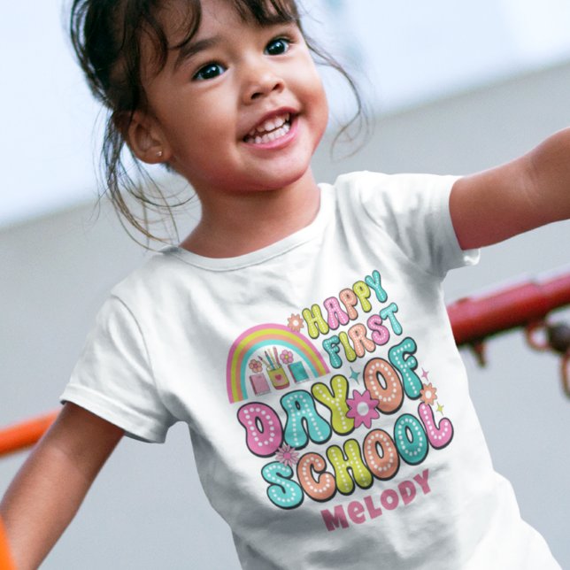 Retrô fofo de volta à escola, camiseta do primeiro (Criador carregado)