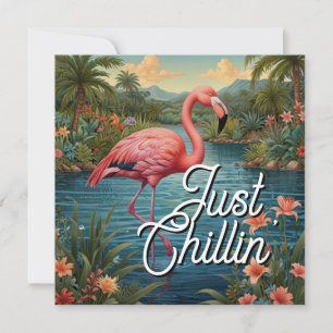 Retro fofo flamingo rosa paraíso tropical
