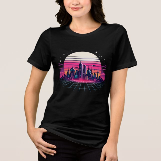 Retro Futuristic Cityscape Vaporwave Sunset Neon S (Frente)