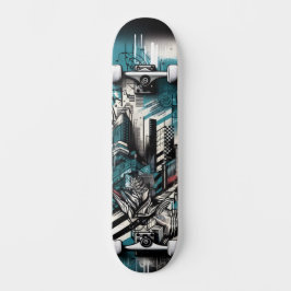 Retro-Futuristic Tech Street Art Skateboard 1