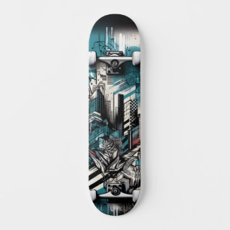 Retro-Futuristic Tech Street Art Skateboard 1