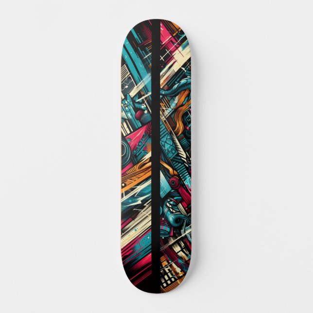 Retro-Futuristic Tech Street Art Skateboard 12 (Frente)