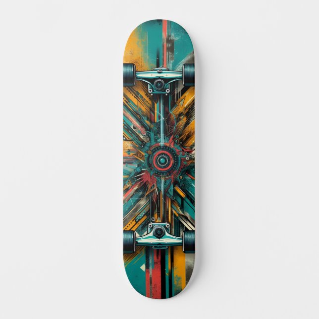 Retro-Futuristic Tech Street Art Skateboard 13 (Frente)
