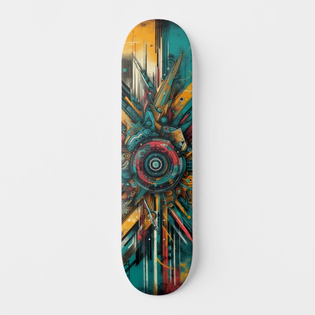 Retro-Futuristic Tech Street Art Skateboard 14 (Frente)