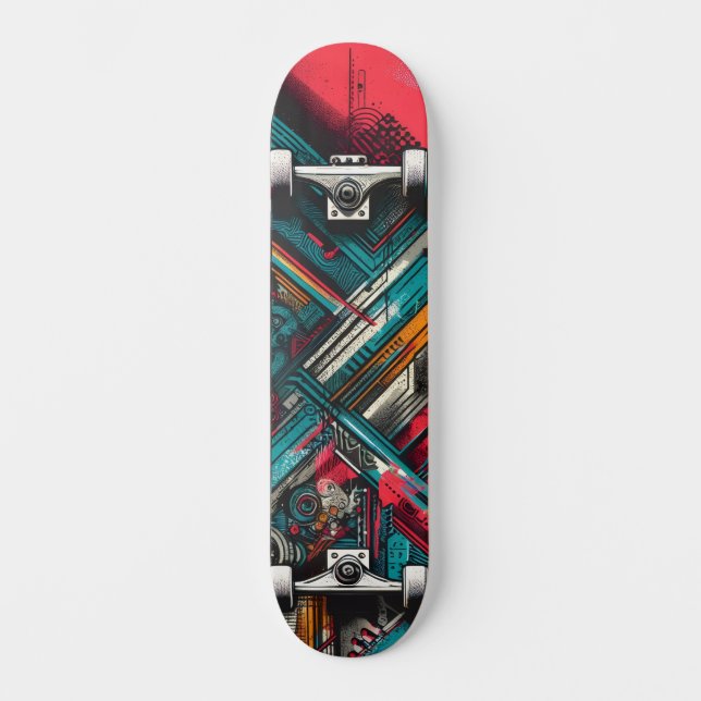 Retro-Futuristic Tech Street Art Skateboard 15 (Frente)