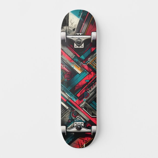 Retro-Futuristic Tech Street Art Skateboard 16 (Frente)