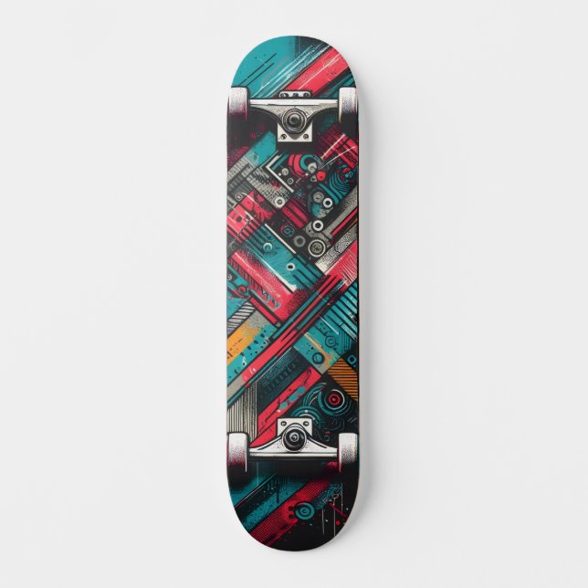 Retro-Futuristic Tech Street Art Skateboard 17 (Frente)