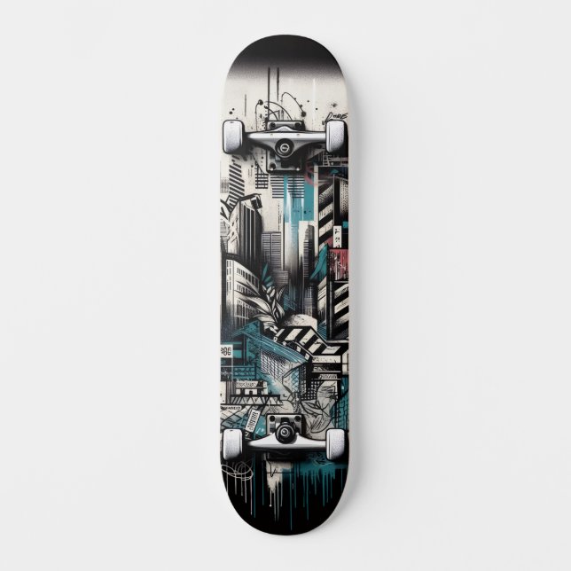 Retro-Futuristic Tech Street Art Skateboard 2 (Frente)