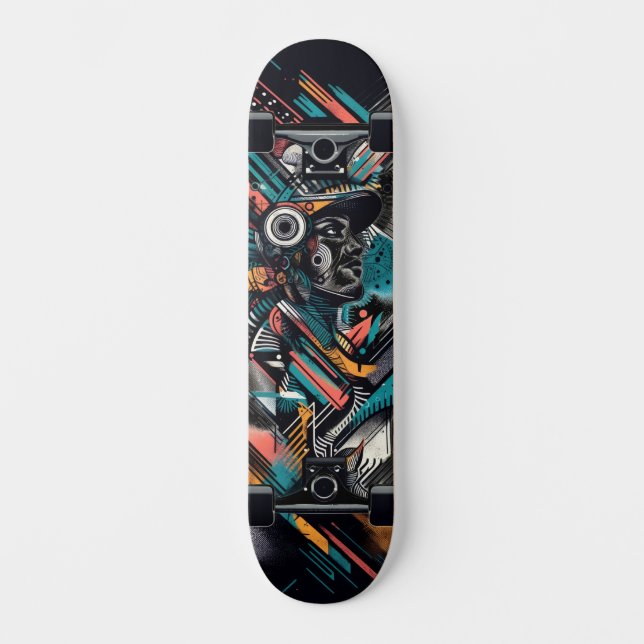 Retro-Futuristic Tech Street Art Skateboard 21 (Frente)