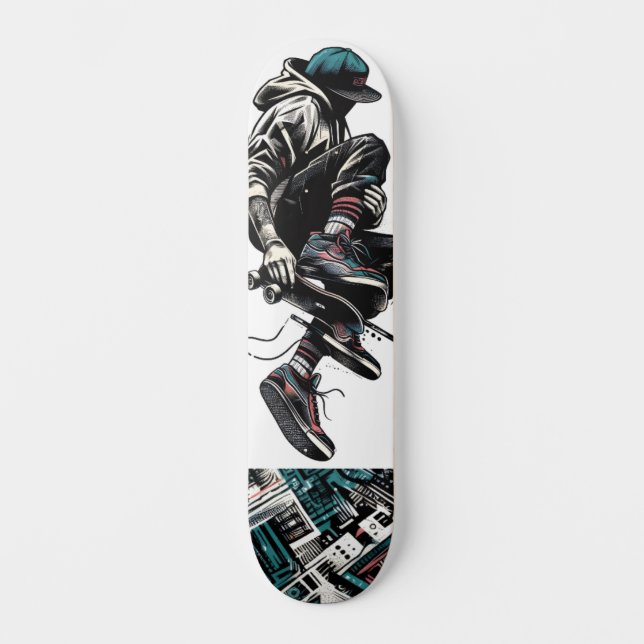 Retro-Futuristic Tech Street Art Skateboard 23 (Frente)