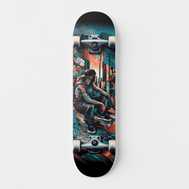 Retro-Futuristic Tech Street Art Skateboard 25 (Frente)