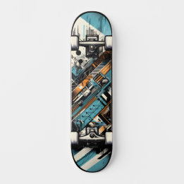 Retro-Futuristic Tech Street Art Skateboard 3