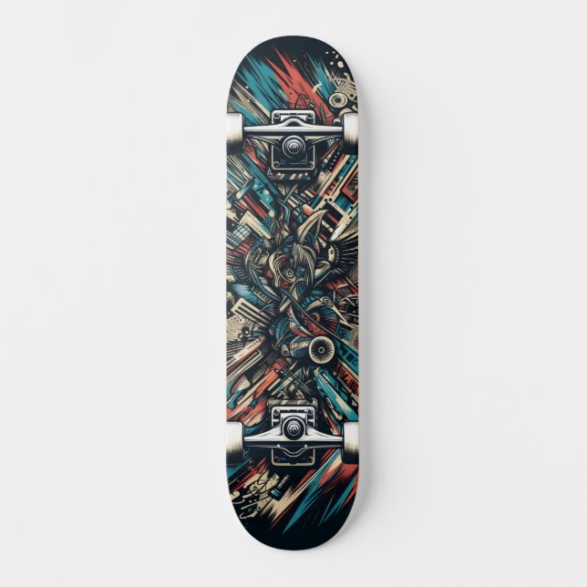 Retro-Futuristic Tech Street Art Skateboard 32 (Frente)